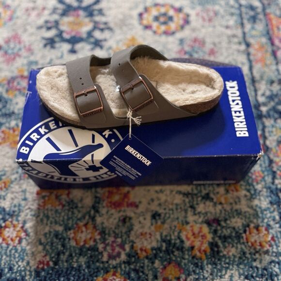 Birkenstock Women's Arizona Shearling Suede Sandals Size 36 New In Box - Picture 1 of 13